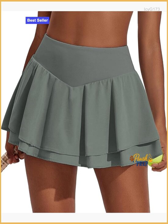 Dresses & Skirts - Pleated Tennis Skirt Double Ruffle Golf Skort Tummy Control with Pockets